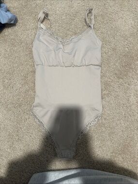 Lace Trim Bodysuit in Light Beige